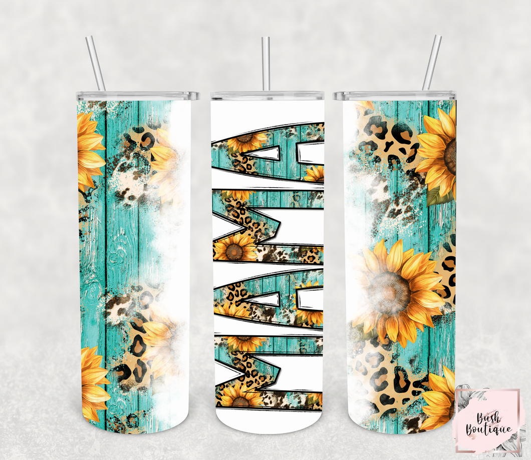 Sunflowers and Turquoise Mama 20 ounce tumbler