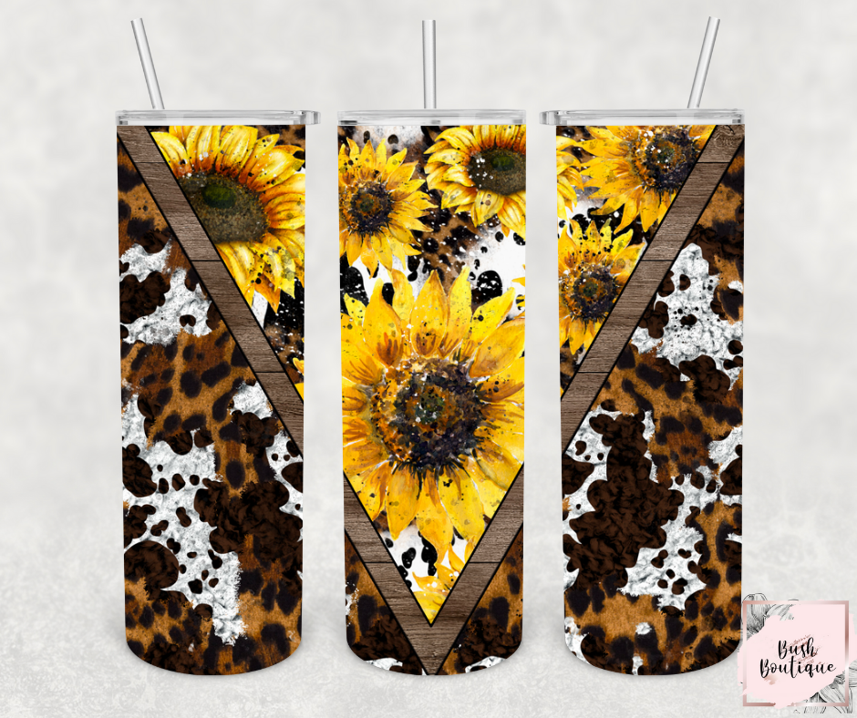 Sunflower cowprint 20 ounce tumbler