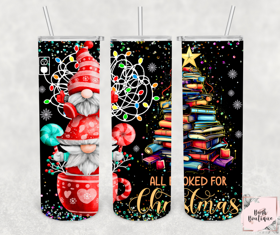 All booked for Christmas gnomes 20 ounce tumbler