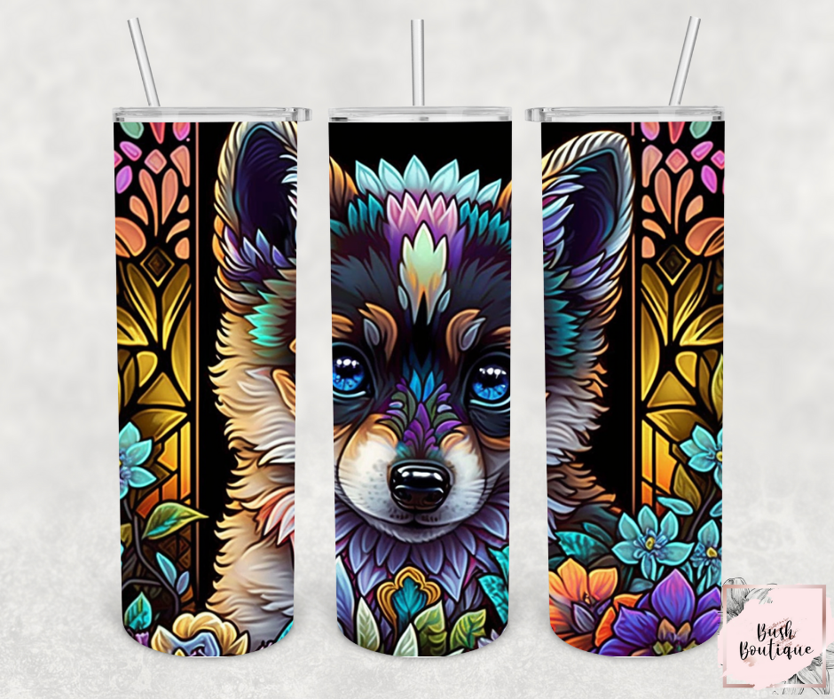 Stained glass baby wolf 20 ounce tumbler