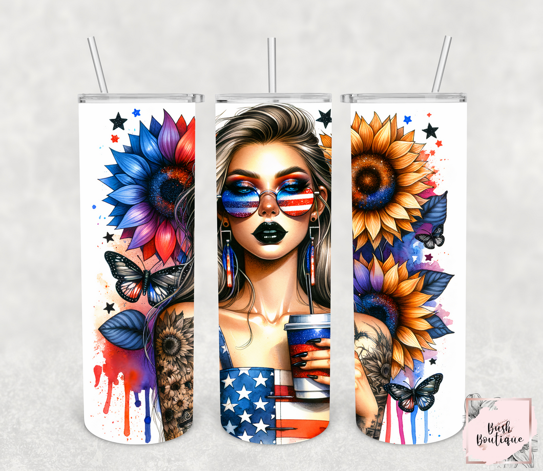 Pretty Patriotic girl 20 ounce tumbler