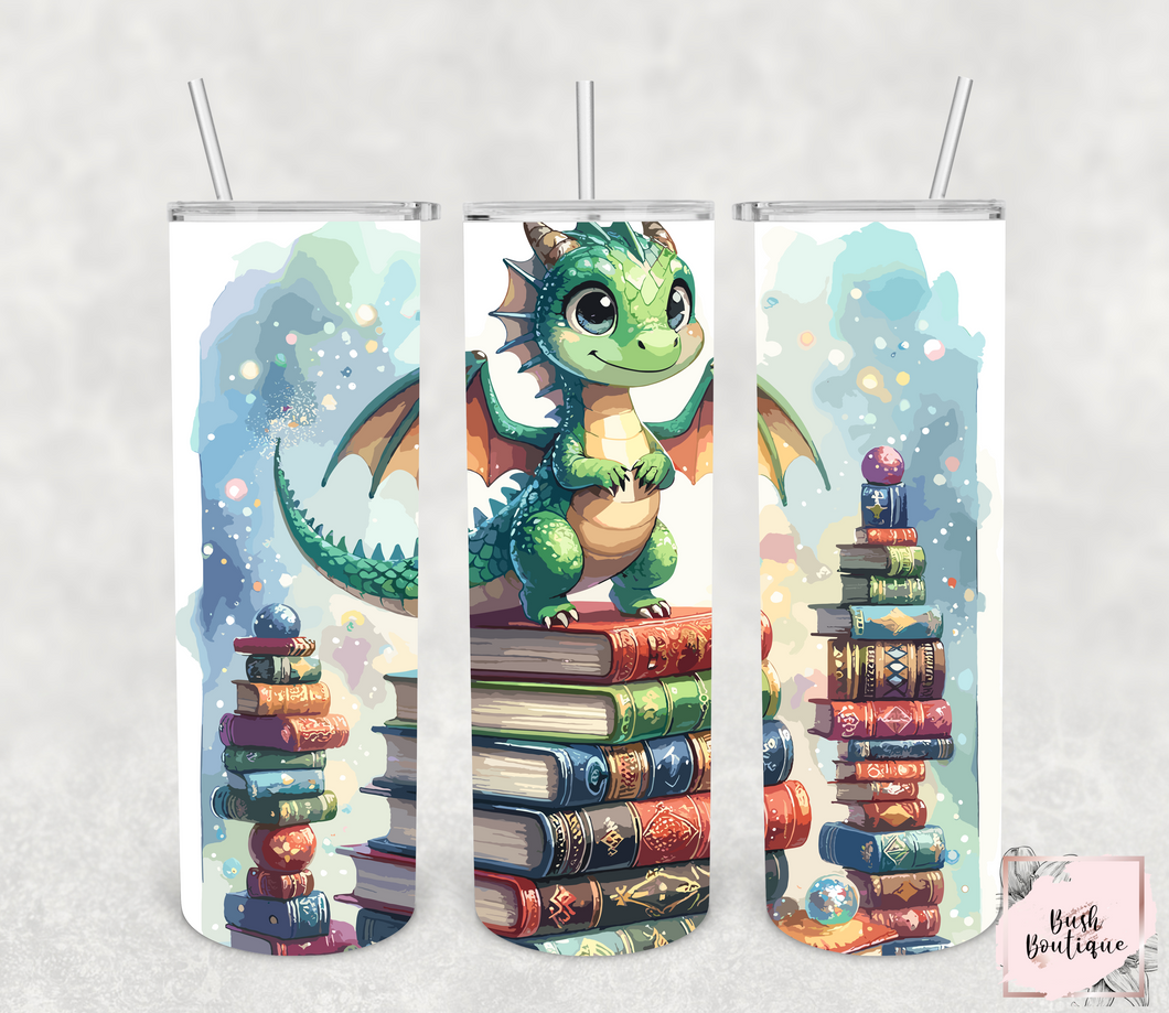 Cute book dragon 20 ounce tumbler