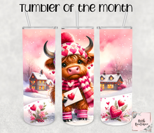 Load image into Gallery viewer, January 2024 Tumbler of the Month- Valentine&#39;s highland cow
