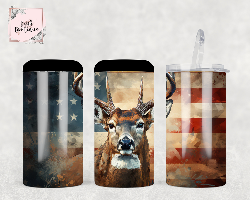 American flag and deer 4 in 1 Can Cooler