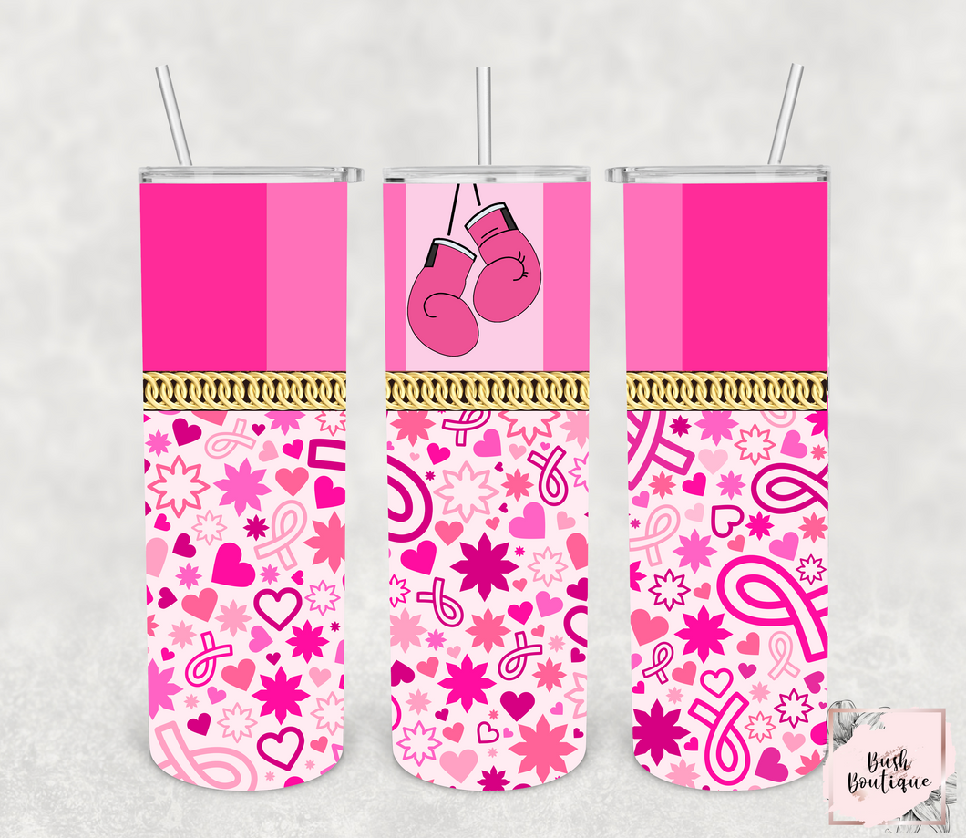 Breast cancer boxing gloves 20 ounce tumbler