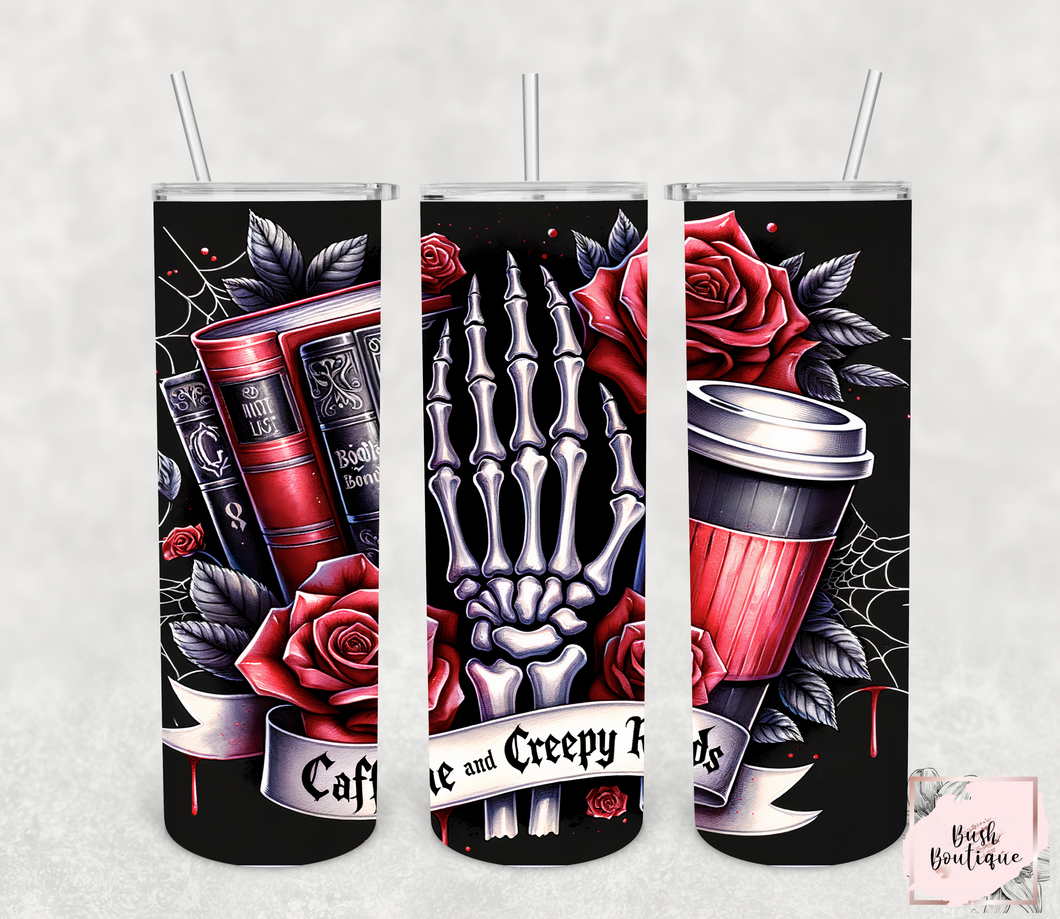 Caffeine and creepy reads 20 ounce tumbler