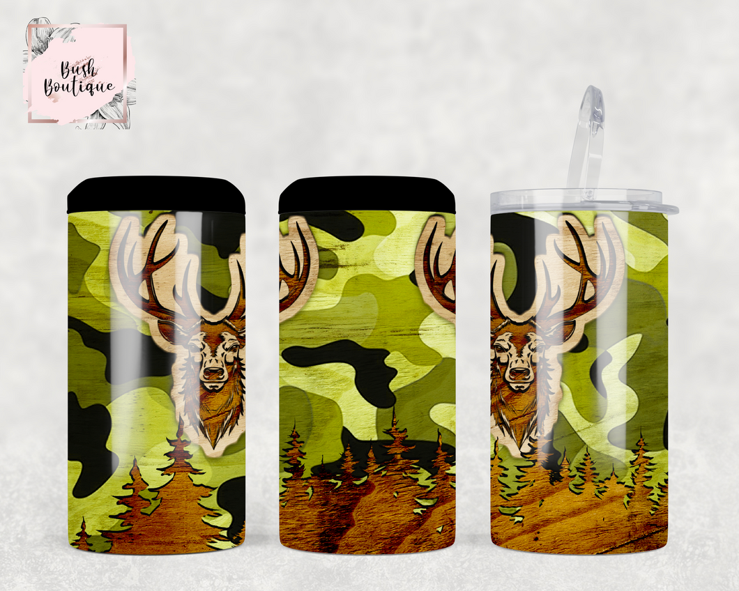 Wooden camo deer 4 in 1 Can Cooler