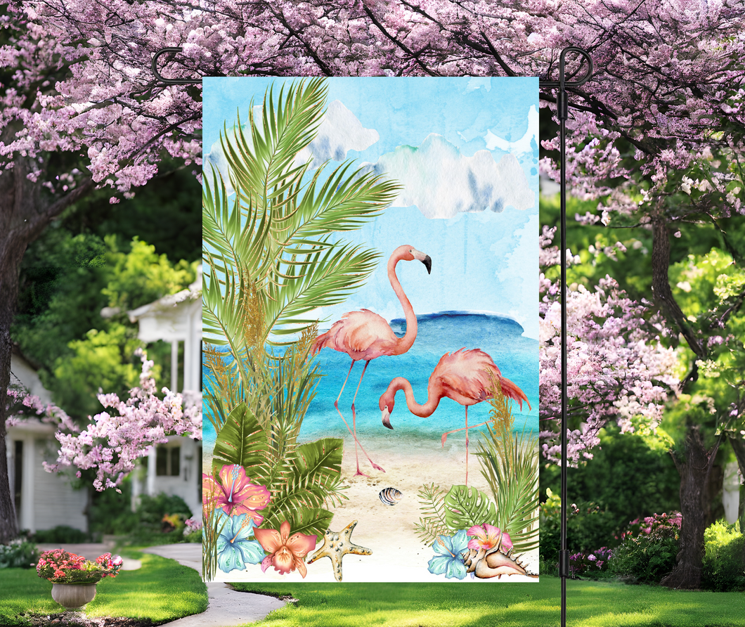 Flamingo garden flag