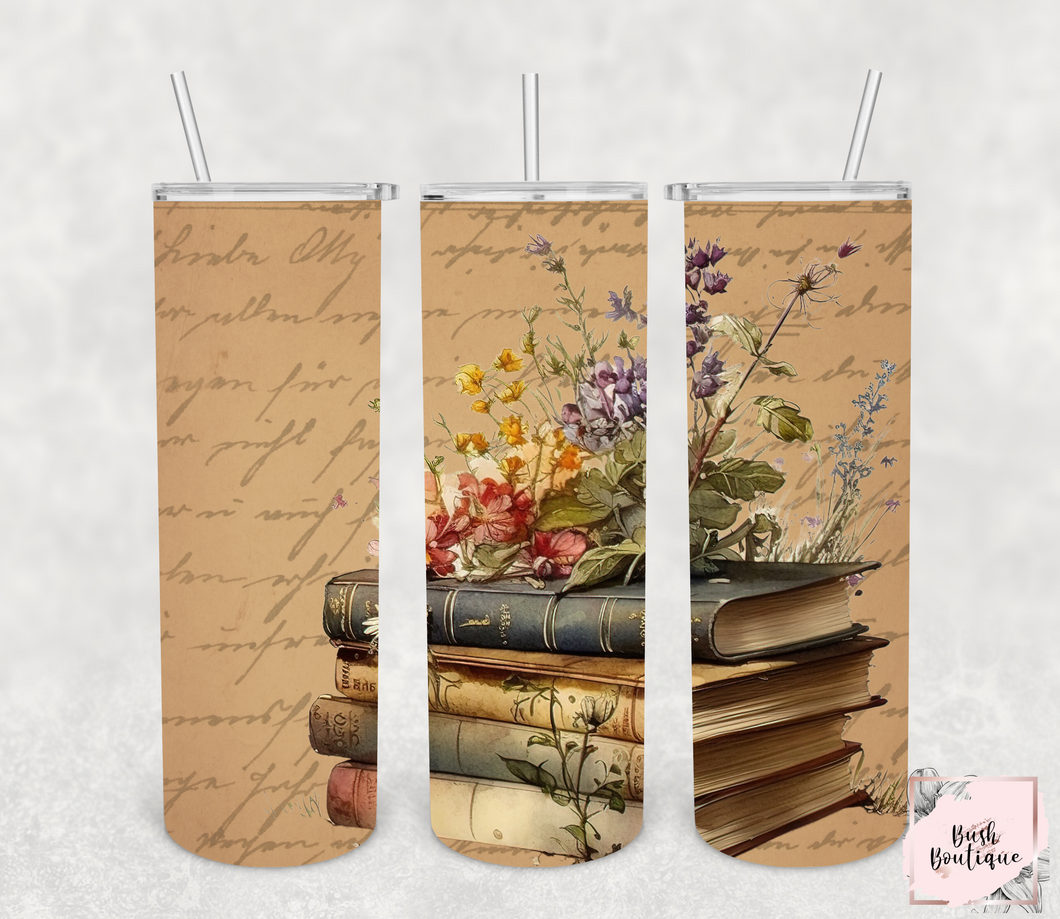 Books and flowers 20 ounce tumbler