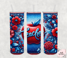 Load image into Gallery viewer, Red and blue glitter apple 20 ounce tumbler
