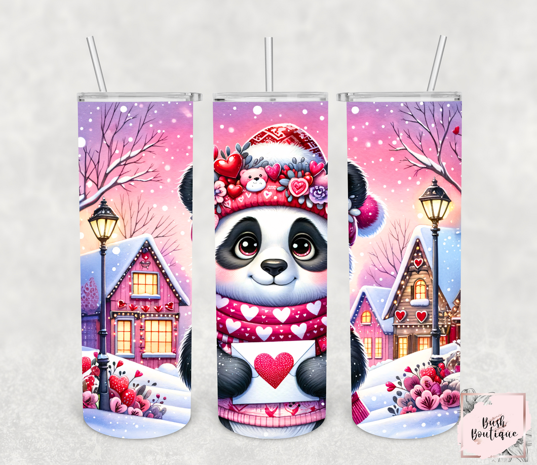 Valentine's Panda 20 ounce tumbler