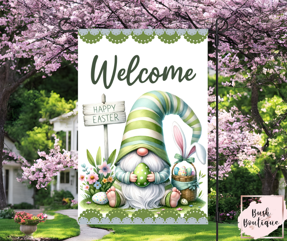 Welcome (Easter Gnome) garden flag