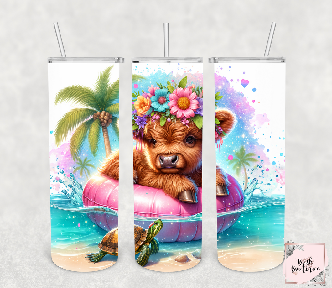 Summer highland cow 20 ounce tumbler