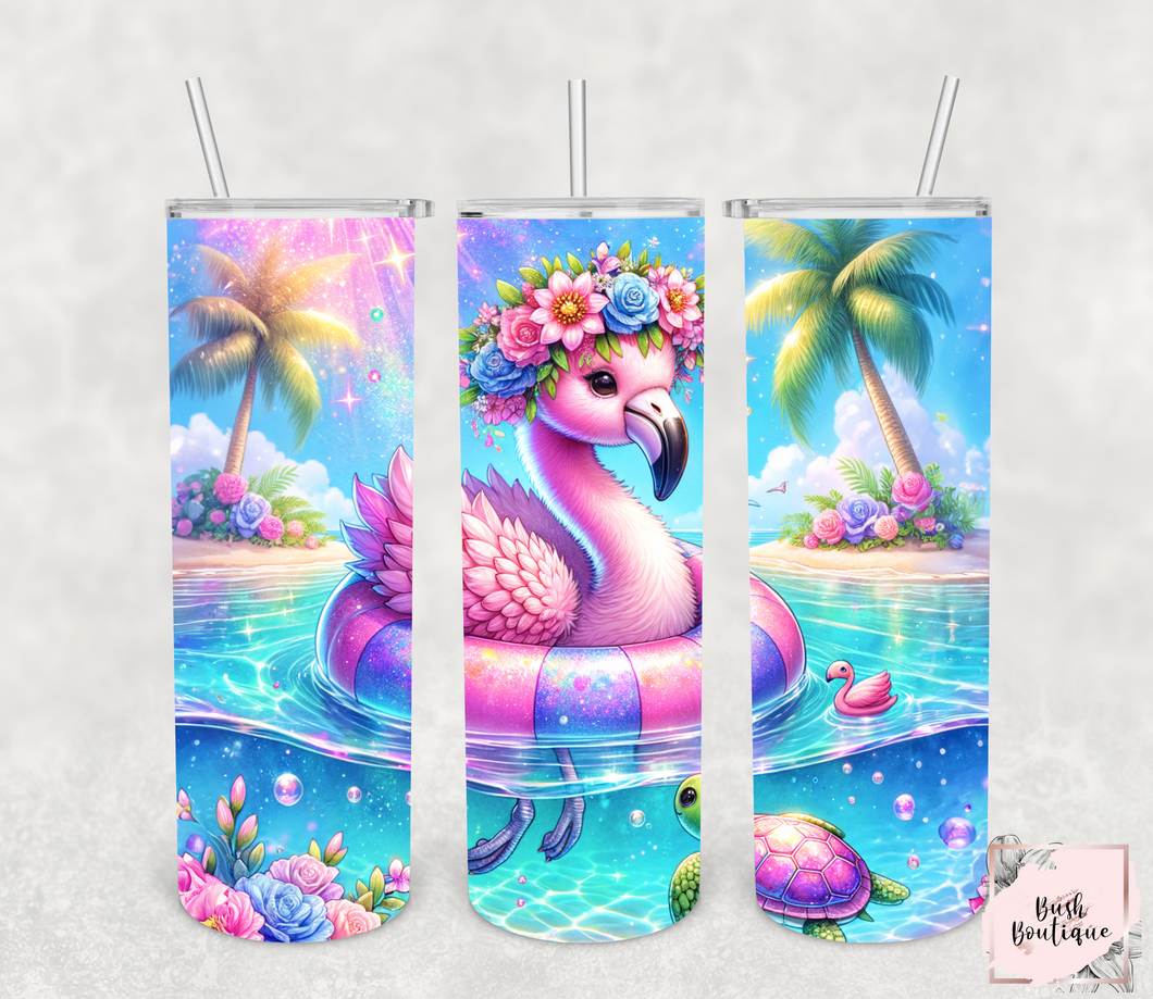 Summer flamingo 20 ounce tumbler