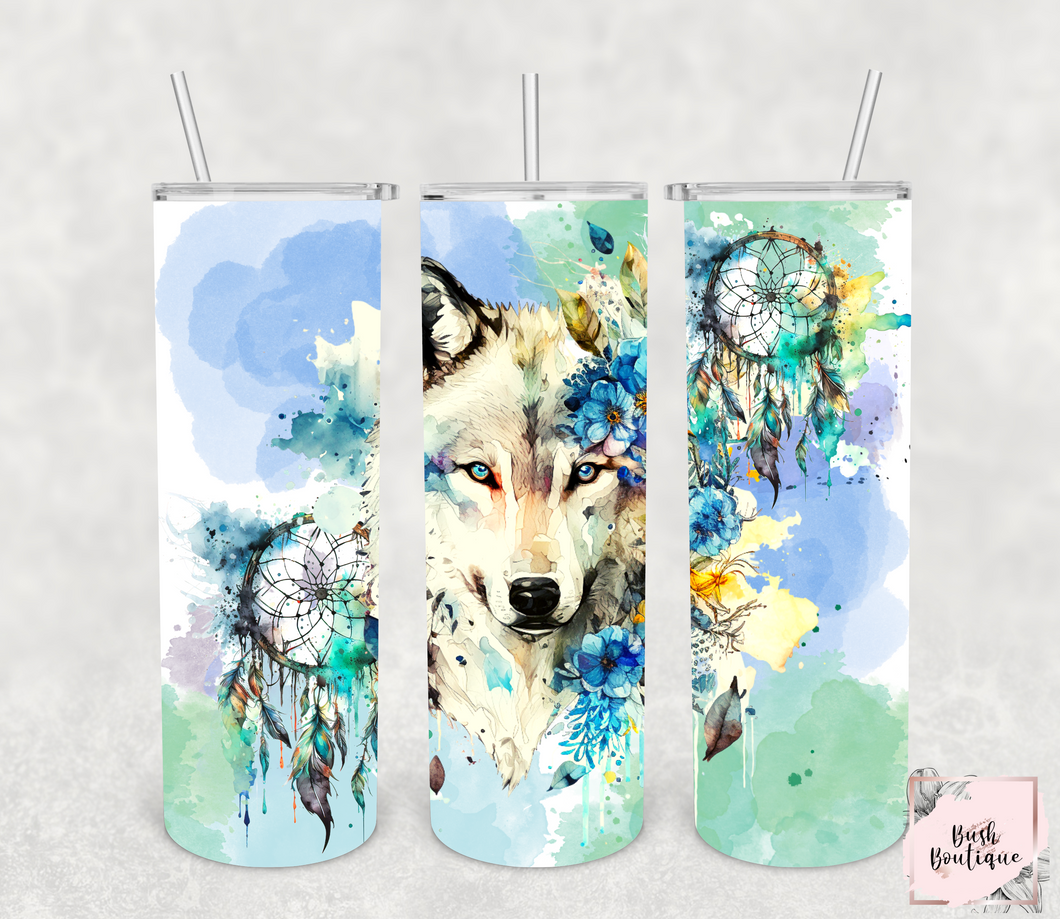 Watercolor Wolf 20 ounce tumbler