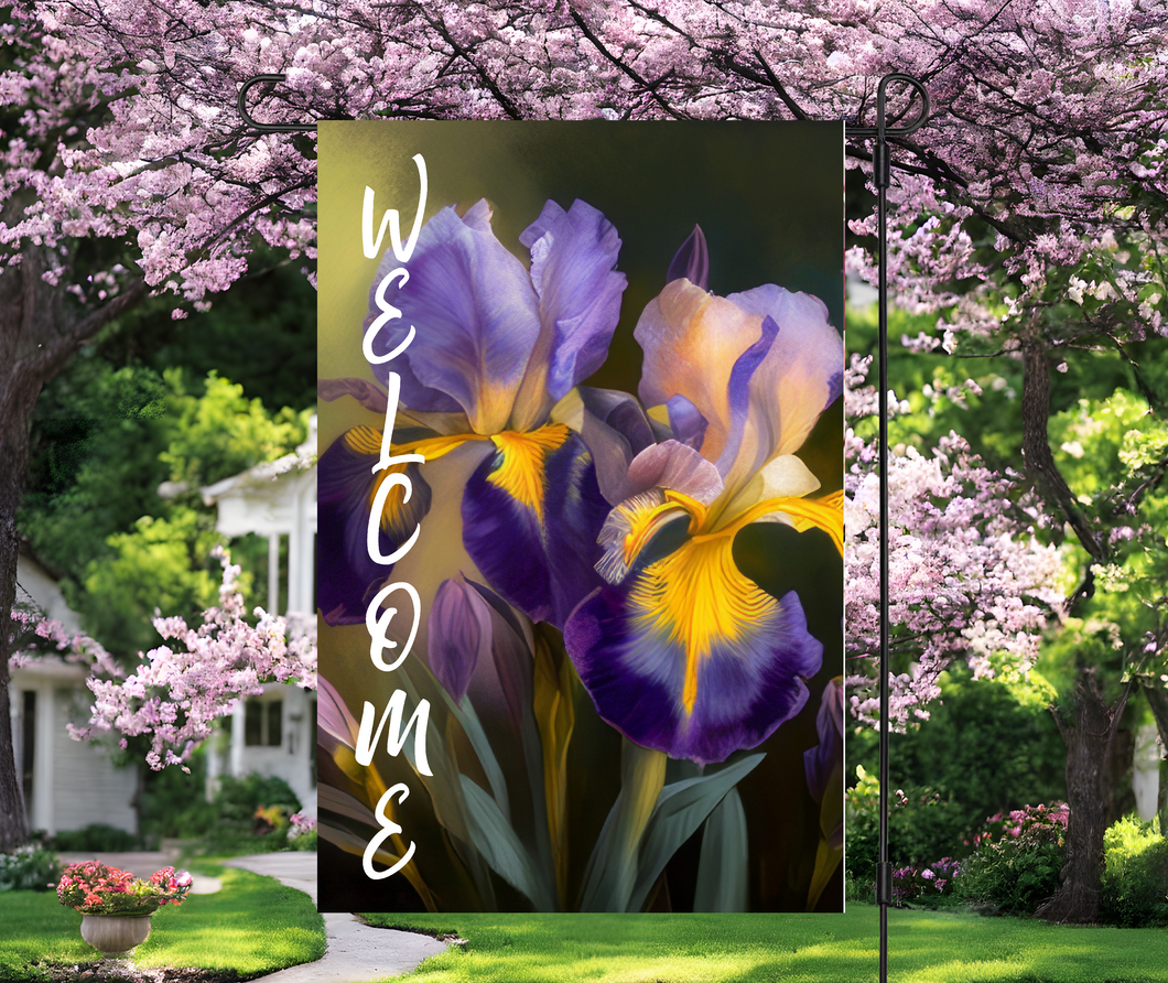 Floral welcome garden flags