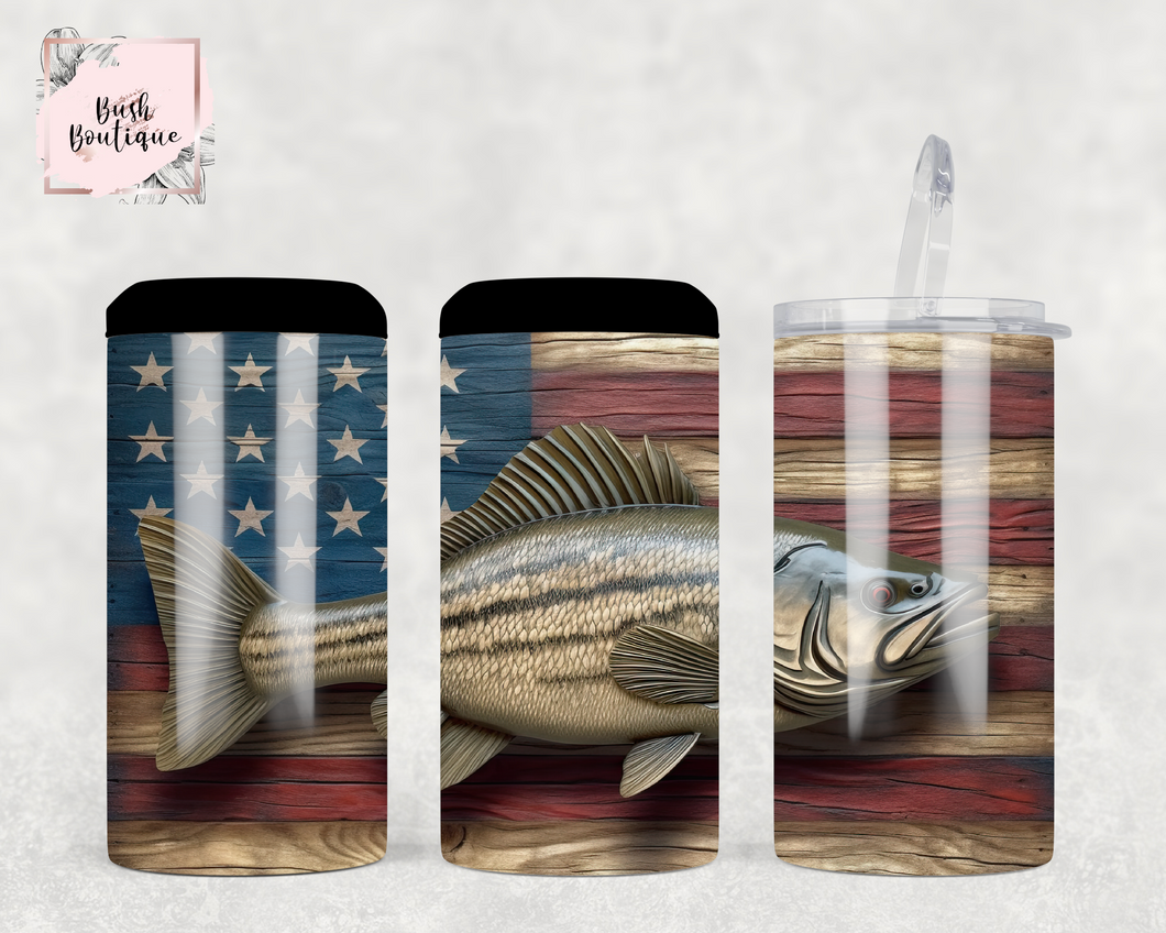 Wooden flag fish 4 in 1 Can Cooler