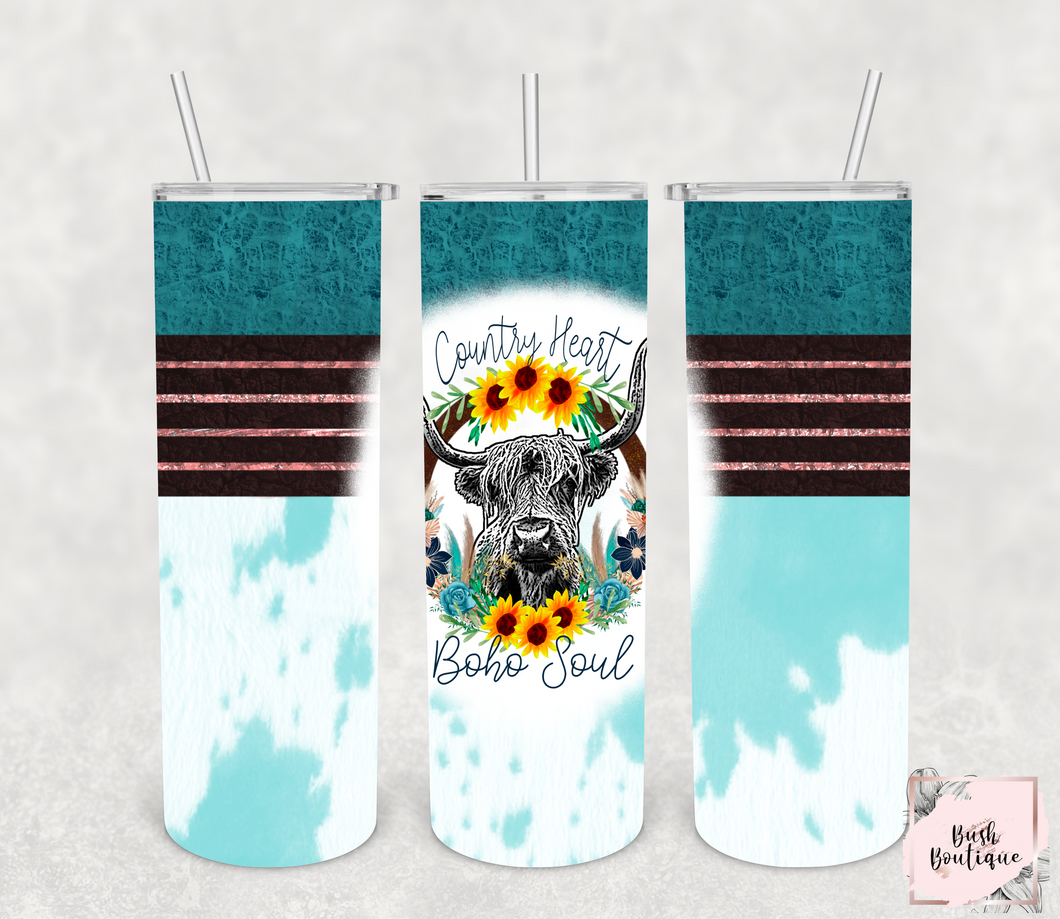 Boho cow 20 ounce tumbler