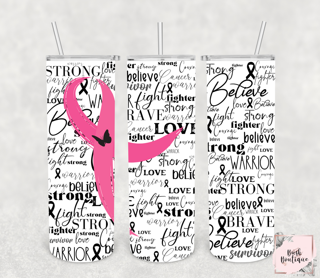 Breast cancer awareness word art 20 ounce tumbler