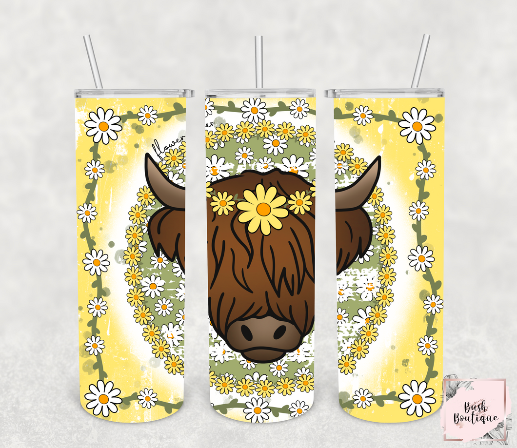 Flower power cow 20 ounce tumbler