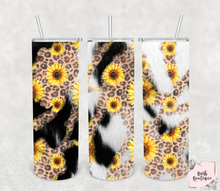 Load image into Gallery viewer, Sunflower cow print 20 ounce tumbler
