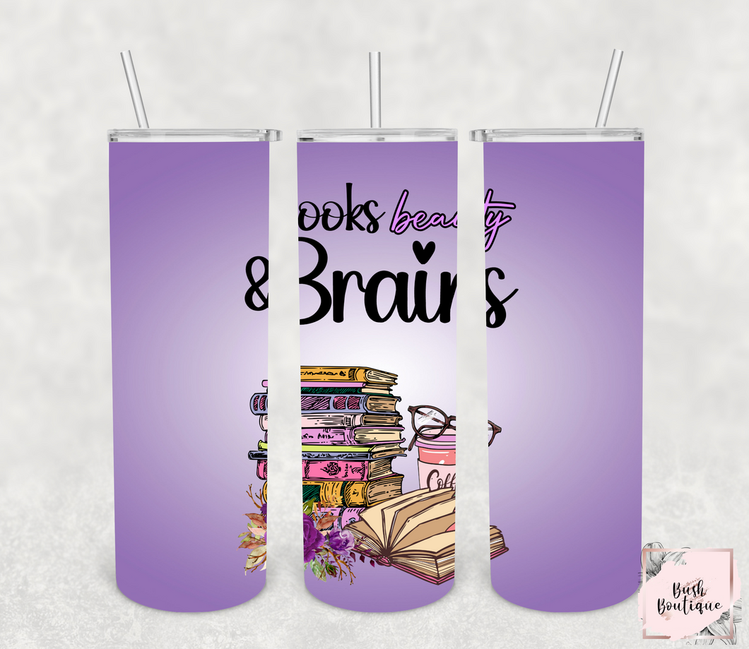 Books beauty & brains 20 ounce tumbler